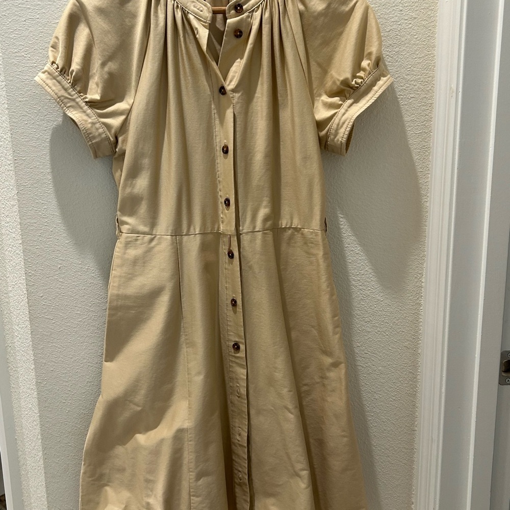 CAlVIN KLEIN Elegant Tan Button-Down Dress A line dress